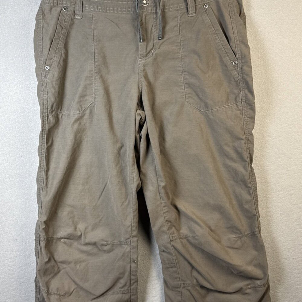 Kuhl Cargo Capri Pants Women’s Size 10 Grey Hiking Stretch Floral Embroidery